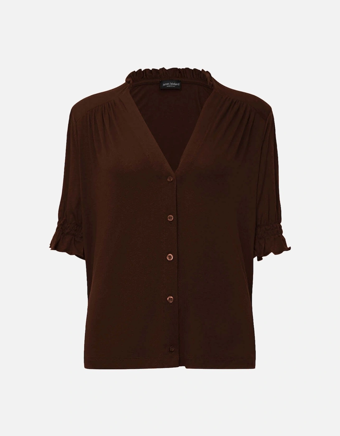 Brown V-neck Jersey Blouse