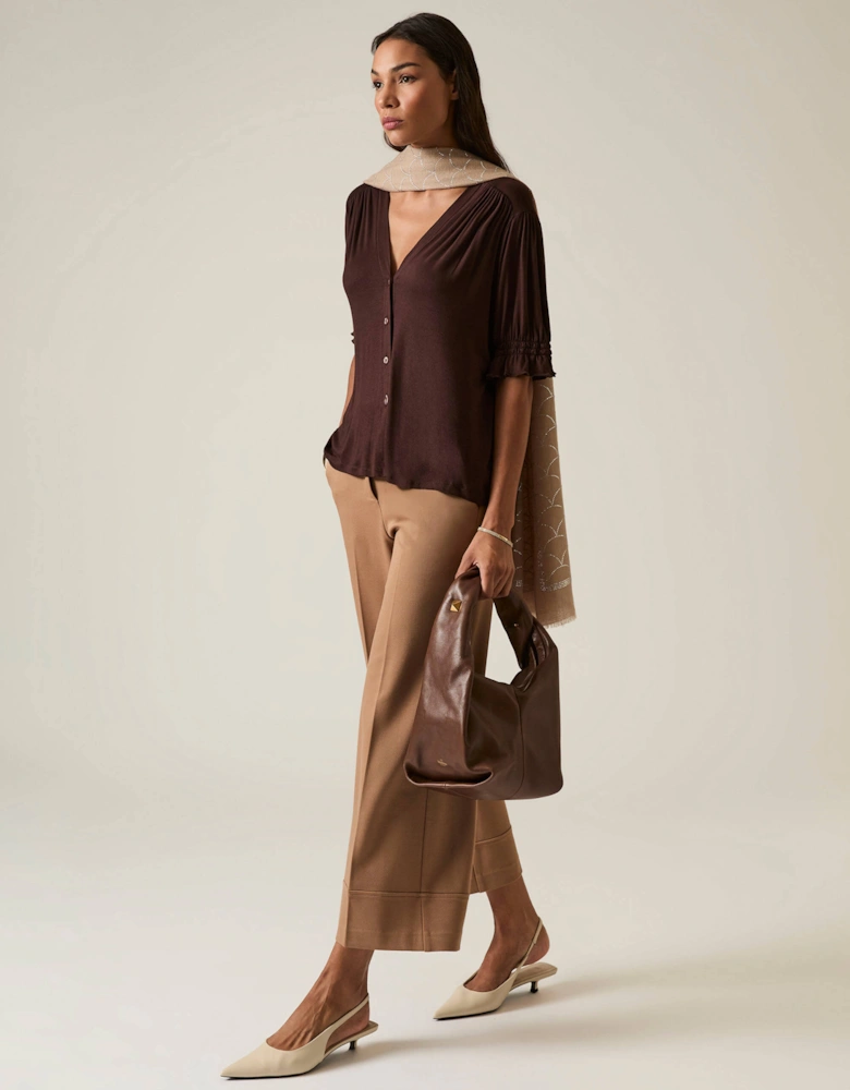 Brown V-neck Jersey Blouse