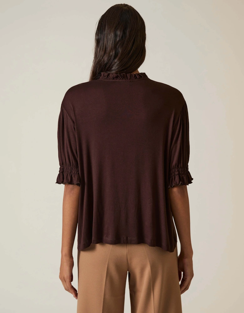 Brown V-neck Jersey Blouse