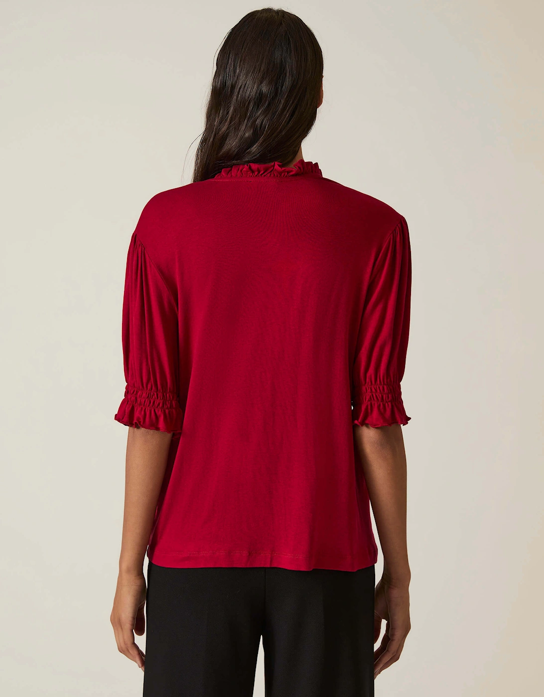 Burgundy V-neck Jersey Blouse
