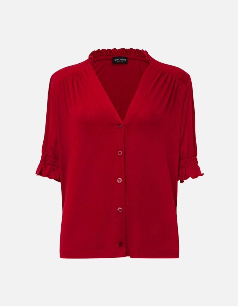 Burgundy V-neck Jersey Blouse