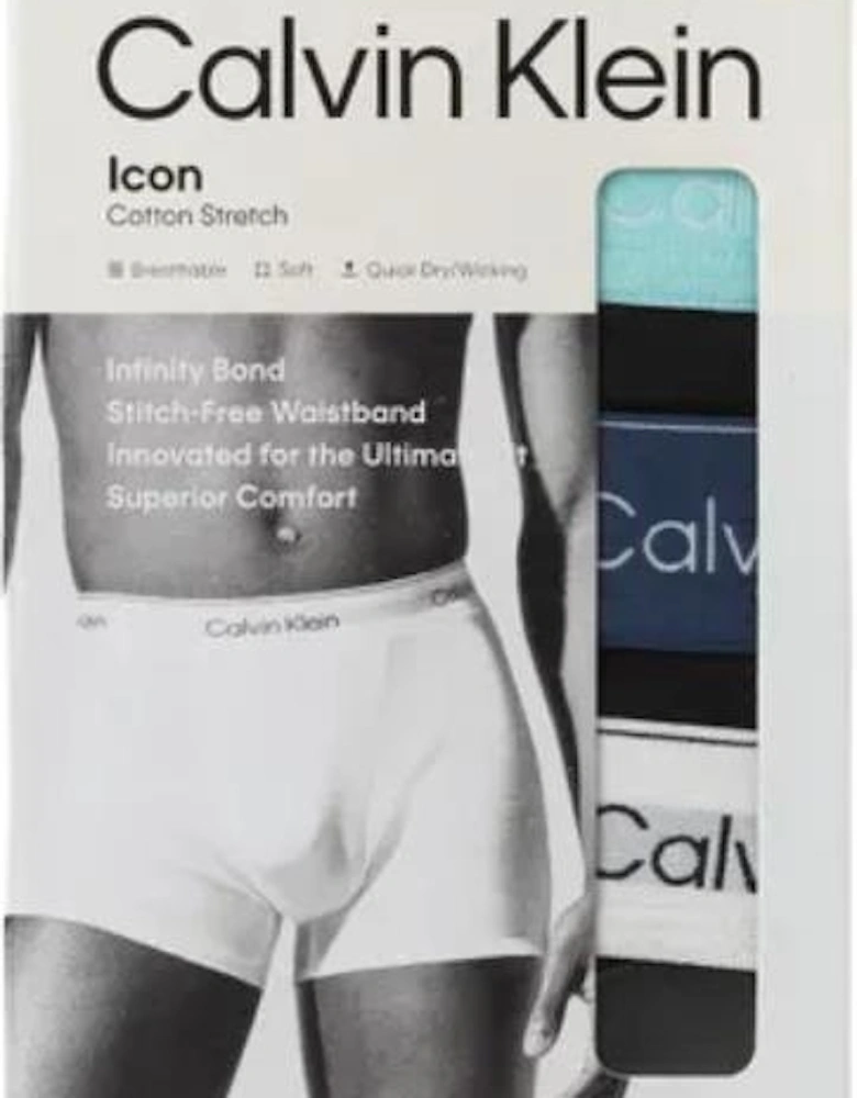 CK Icon Cotton Stretch Relaxed Fit Trunk 3PK - White/Turqouise/Navy