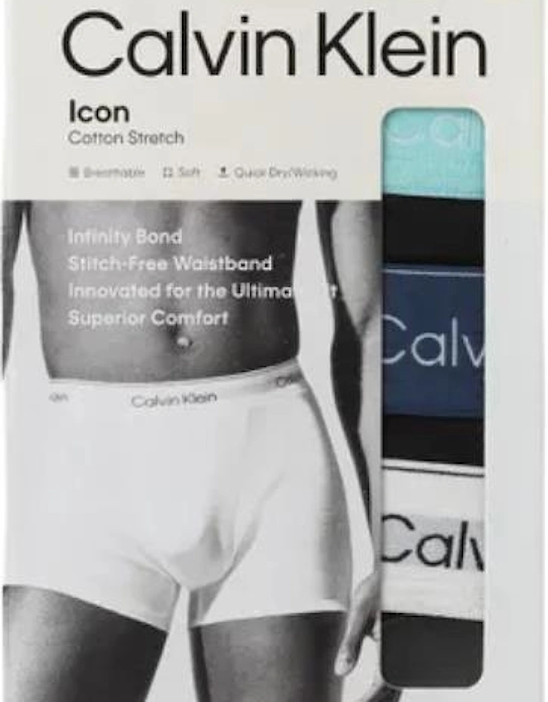 CK Icon Cotton Stretch Relaxed Fit Trunk 3PK - White/Turqouise/Navy