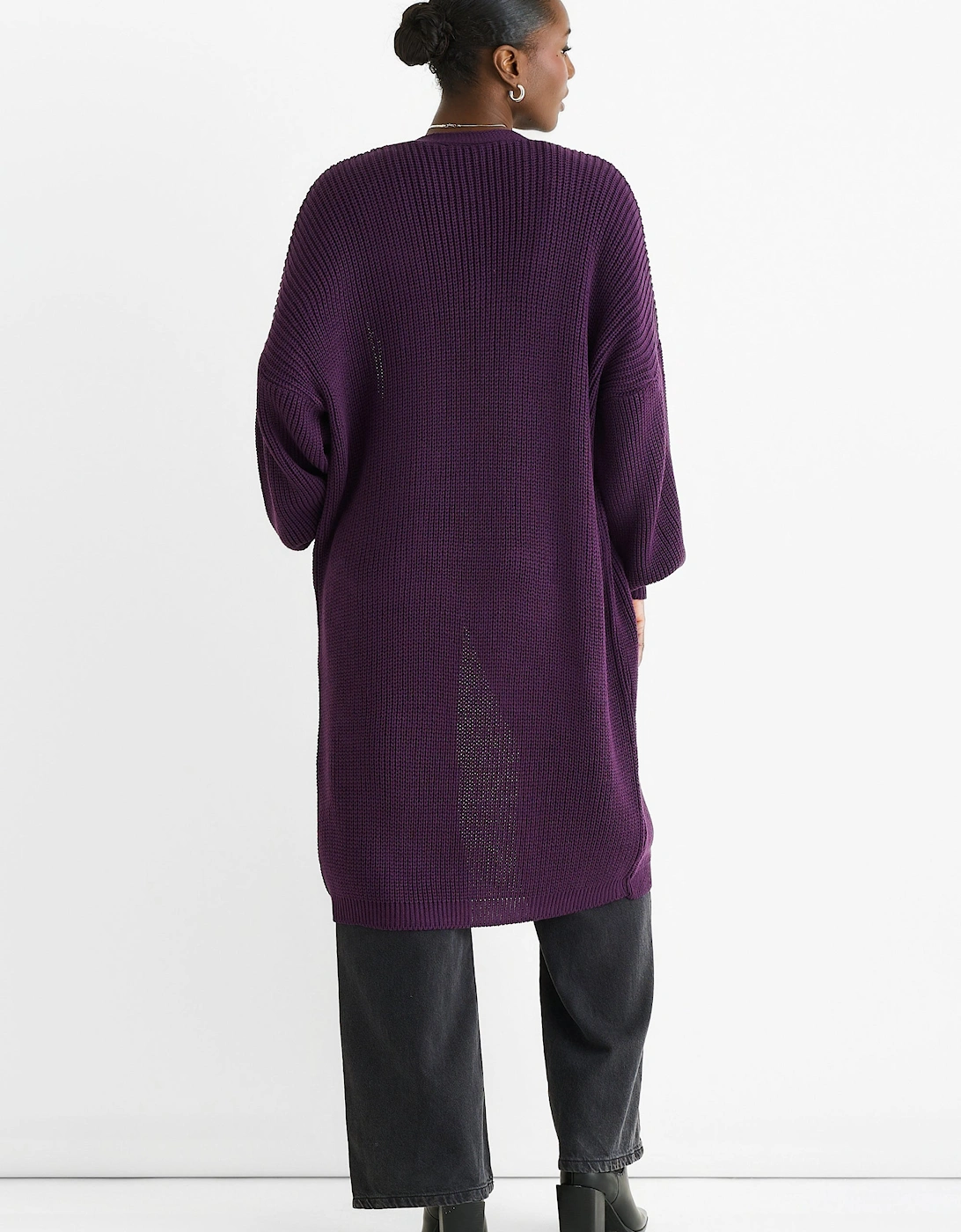 Purple Chunky Knit Long Cardigan