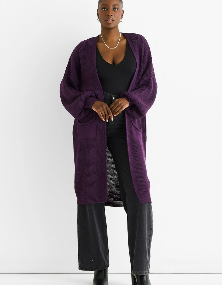 Purple Chunky Knit Long Cardigan