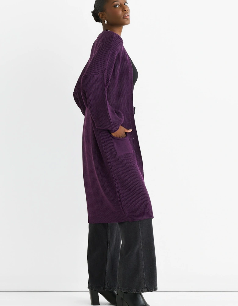 Purple Chunky Knit Long Cardigan