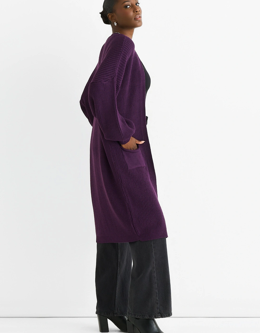 Purple Chunky Knit Long Cardigan