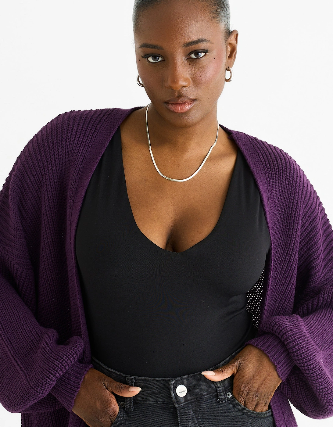 Purple Chunky Knit Long Cardigan