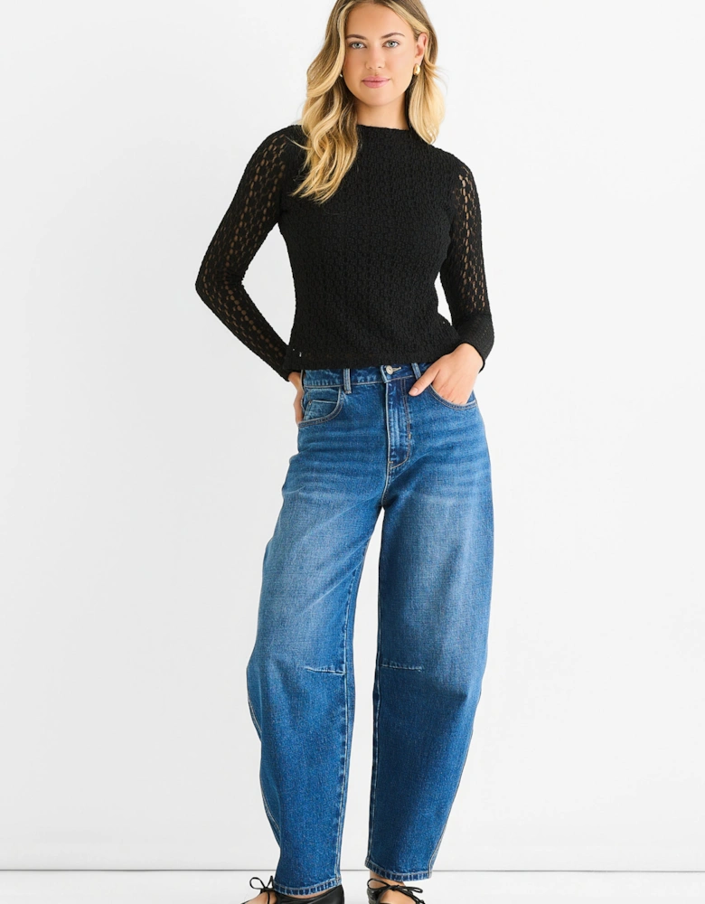 Blue Mid Rise Barrel Leg Jeans