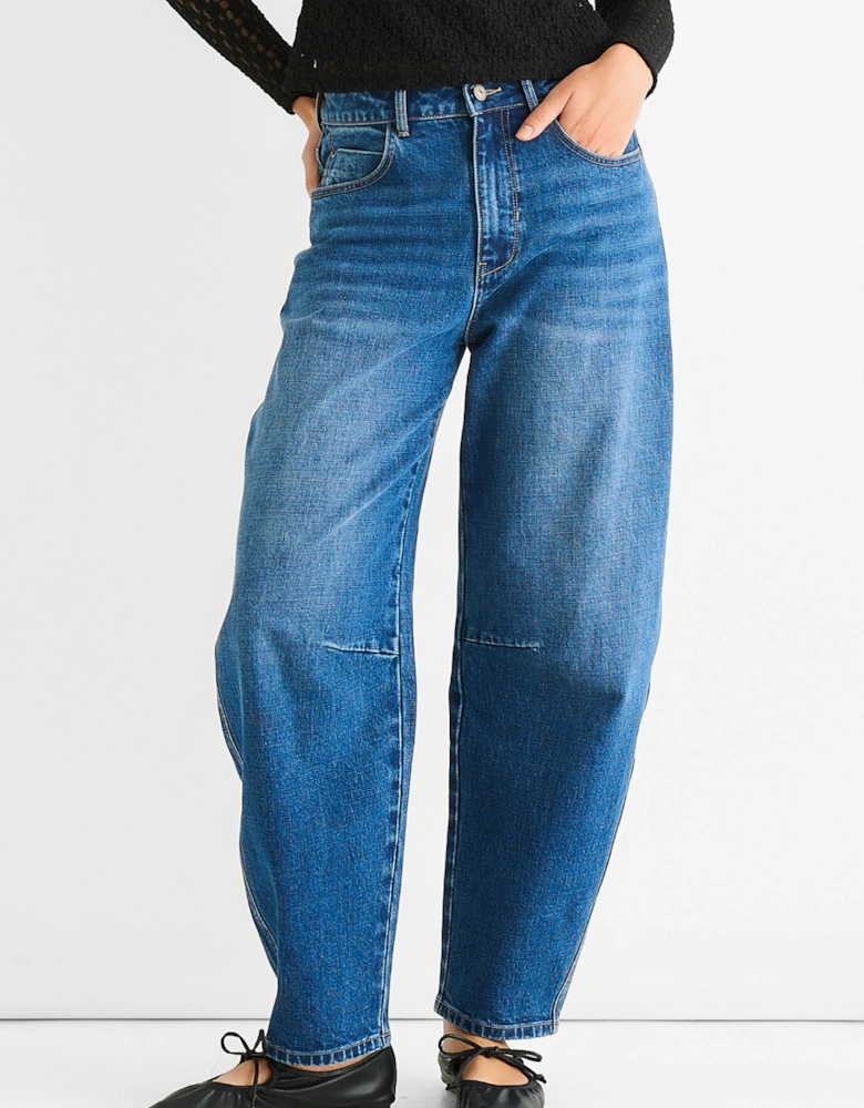 Blue Mid Rise Barrel Leg Jeans