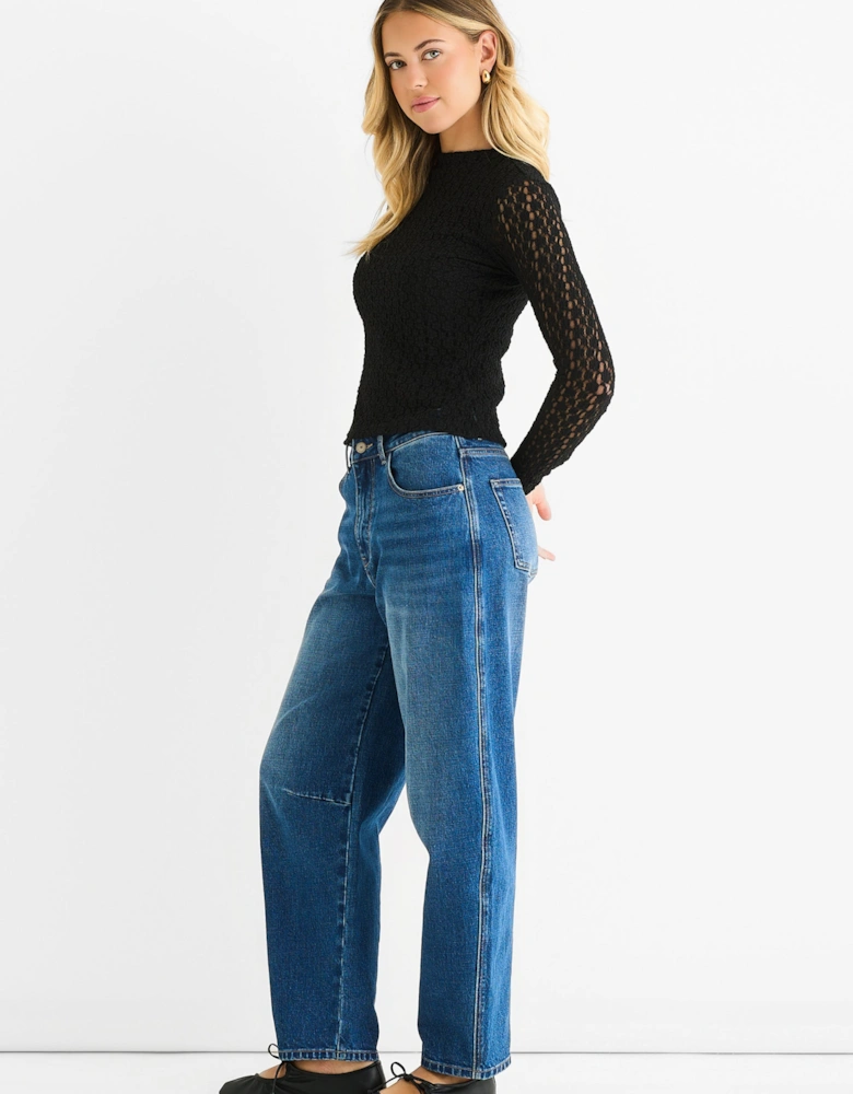 Blue Mid Rise Barrel Leg Jeans