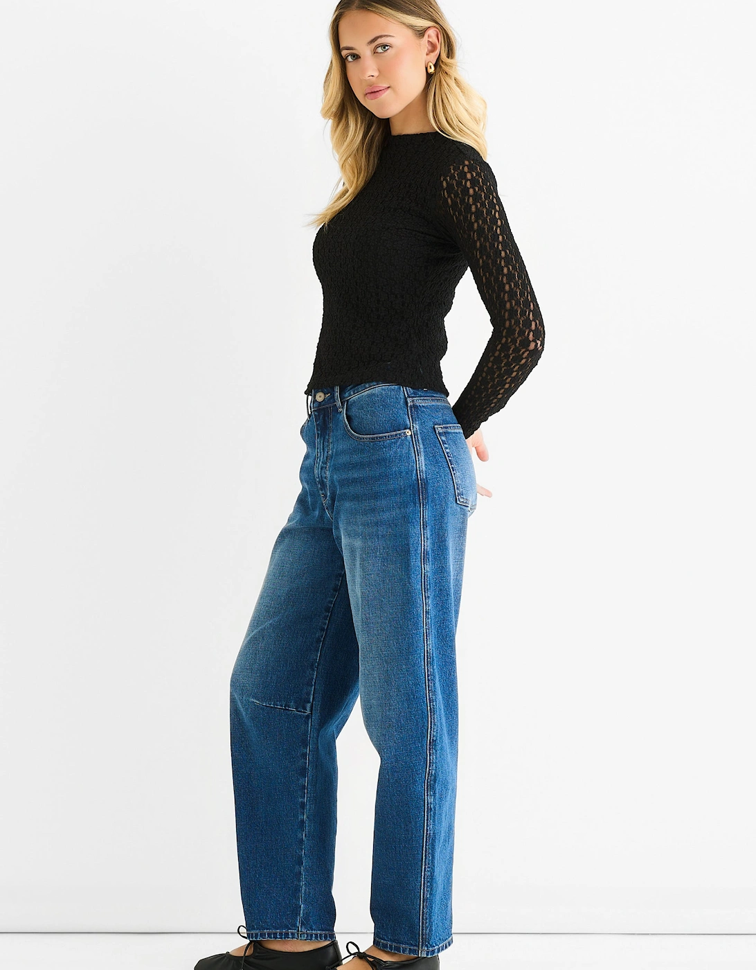 Blue Mid Rise Barrel Leg Jeans