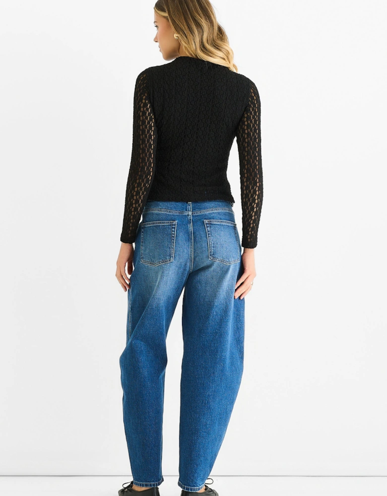 Blue Mid Rise Barrel Leg Jeans
