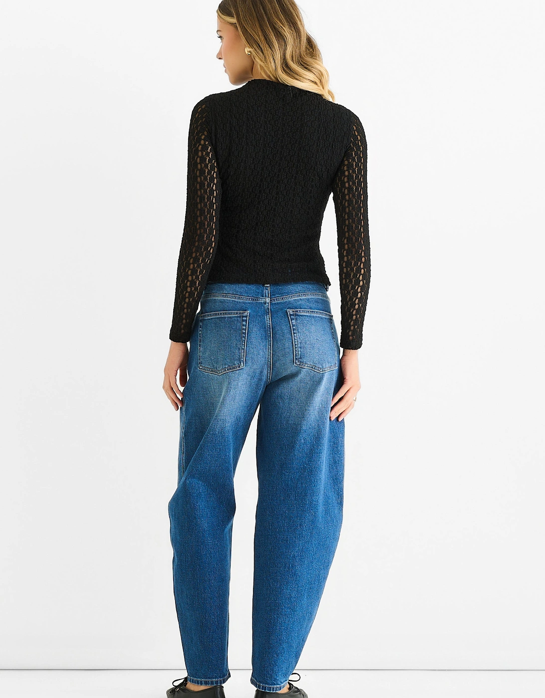 Blue Mid Rise Barrel Leg Jeans