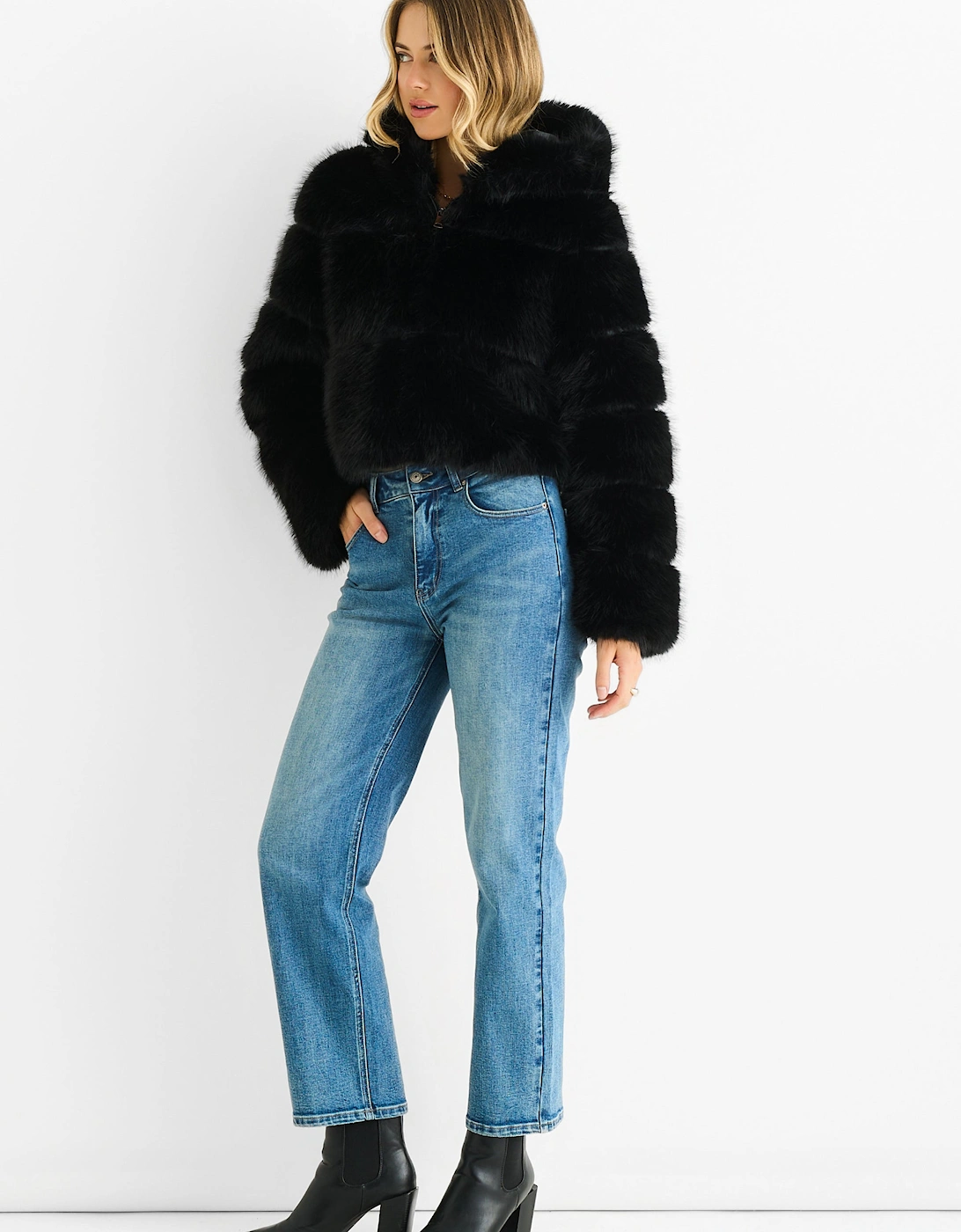Blue Mid Rise Straight Leg Jeans