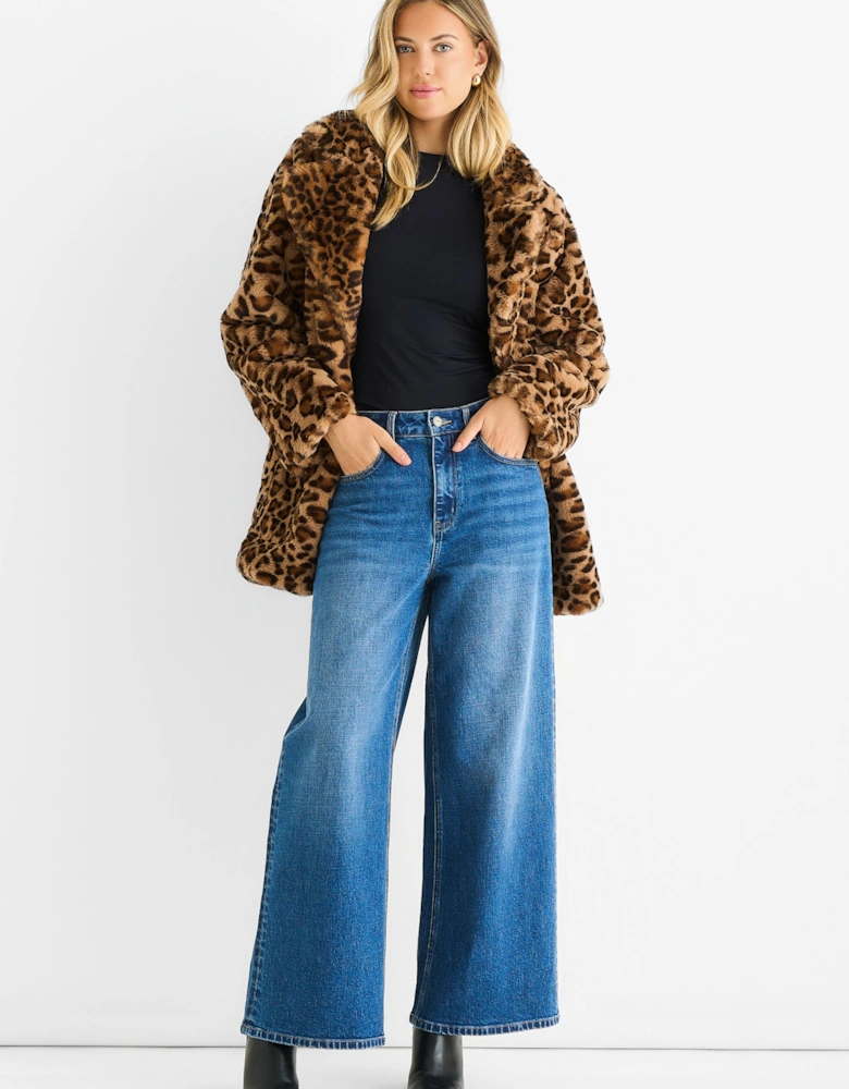 Blue Mid Rise Wide Leg Jeans