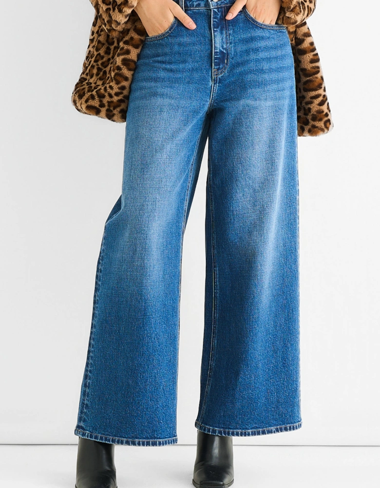 Blue Mid Rise Wide Leg Jeans