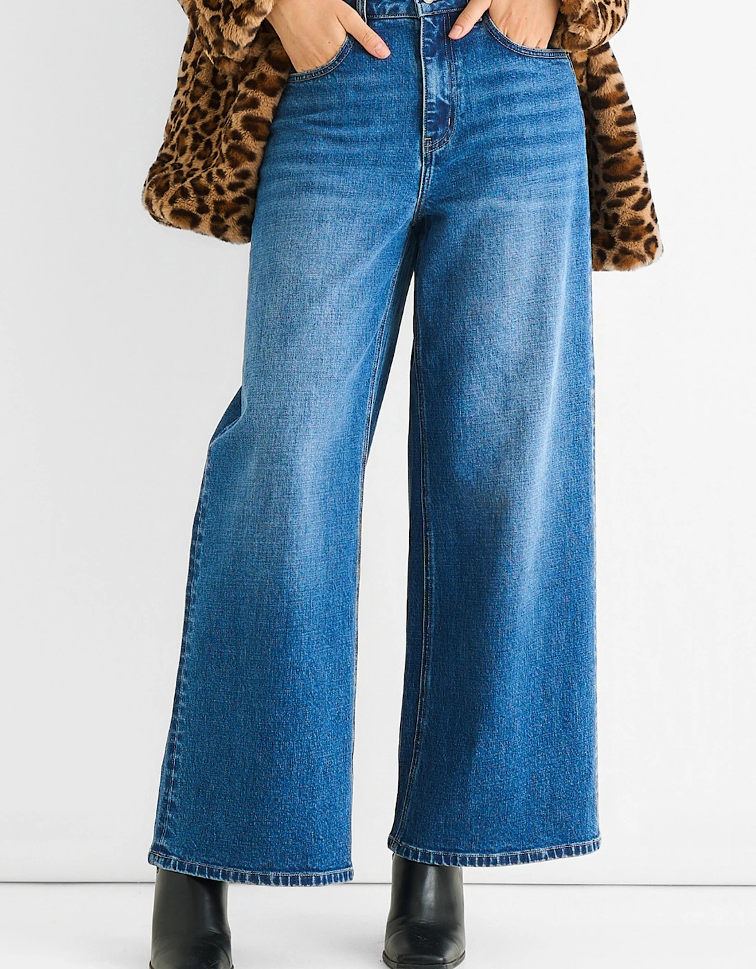 Blue Mid Rise Wide Leg Jeans
