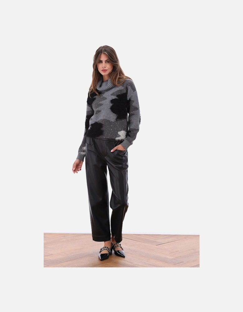 Charcoal abstract print sparkle sweater