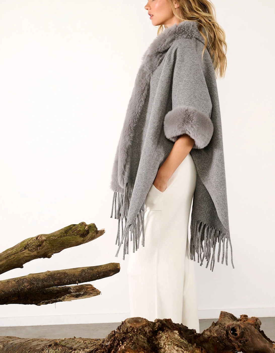 Poncho with faux fur in silver grey, 4 of 3