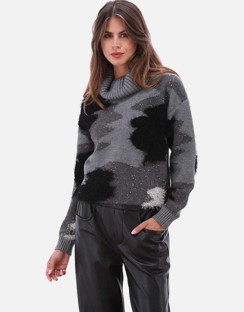 Charcoal abstract print sparkle sweater