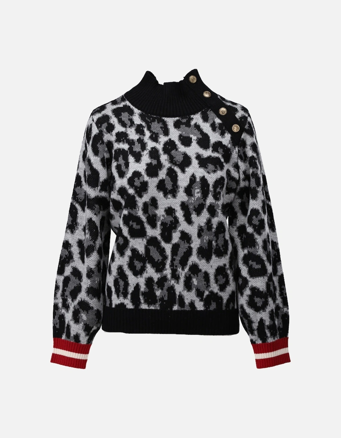 Grey leoaprd print roll neck jumper, 2 of 1