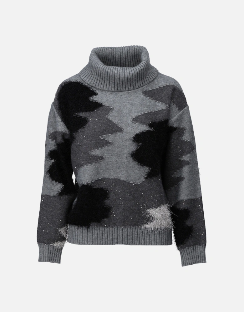 Charcoal abstract print sparkle sweater