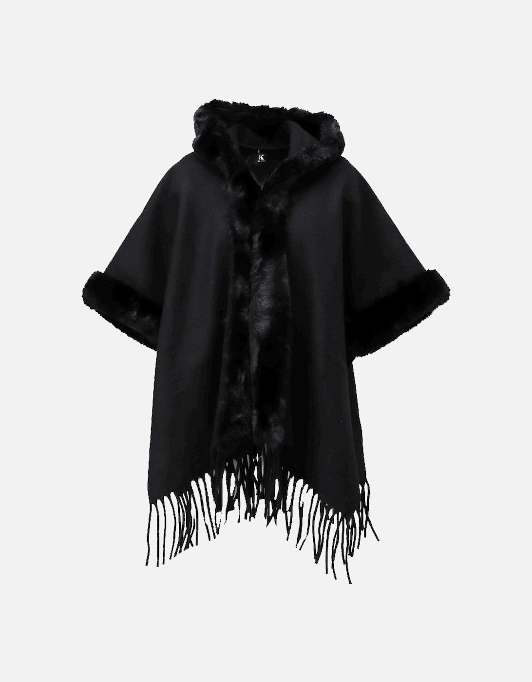 Poncho with faux fur in black, 2 of 1