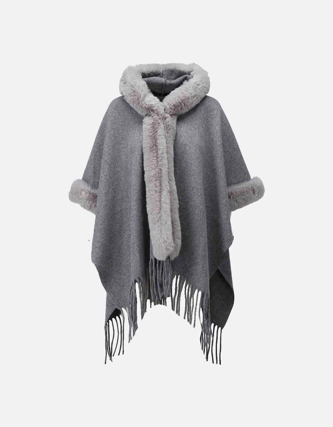 Poncho with faux fur in silver grey