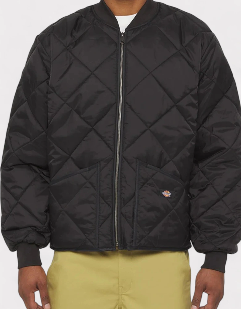 Diamond Quilted Bomber Jacket Black