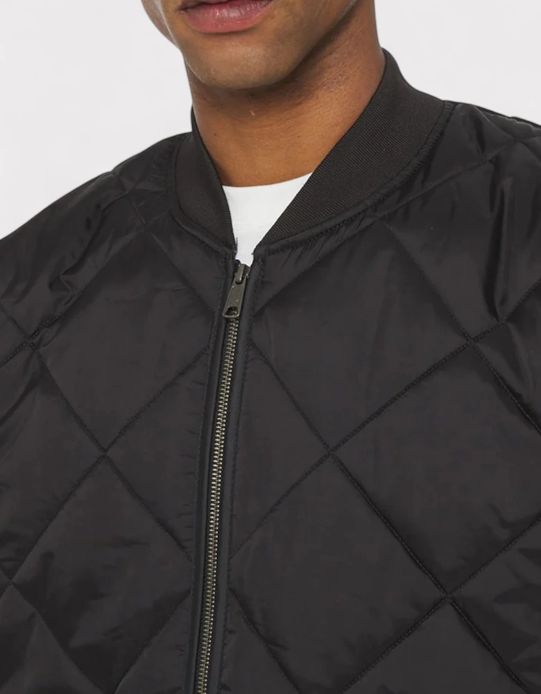Diamond Quilted Bomber Jacket Black