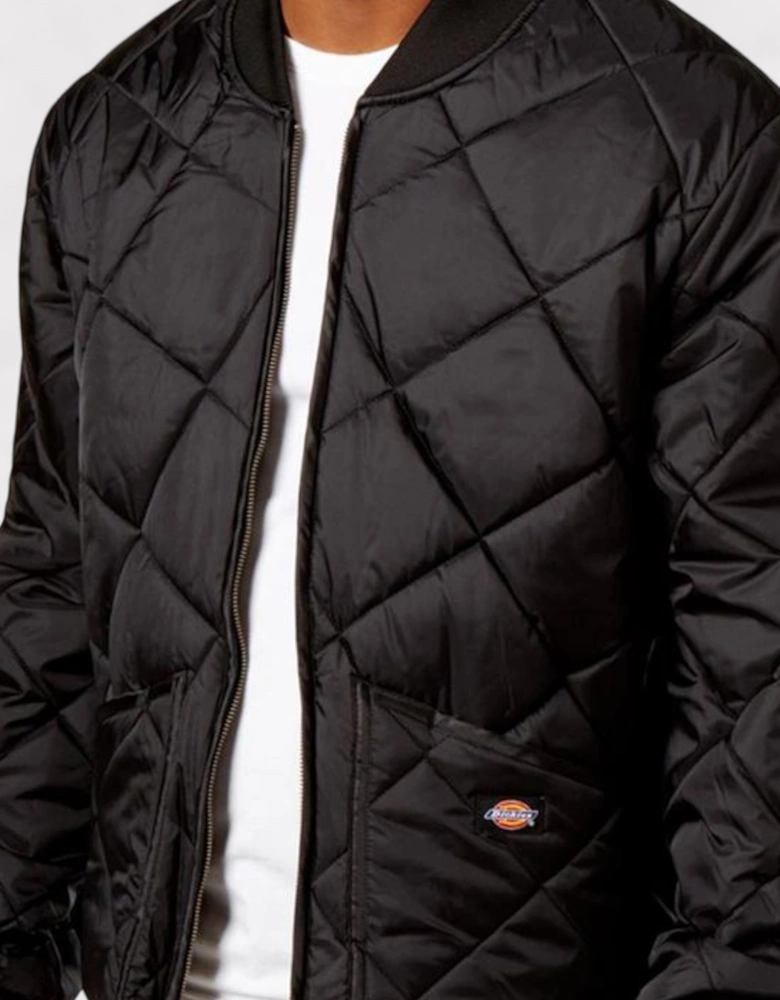 Diamond Quilted Bomber Jacket Black