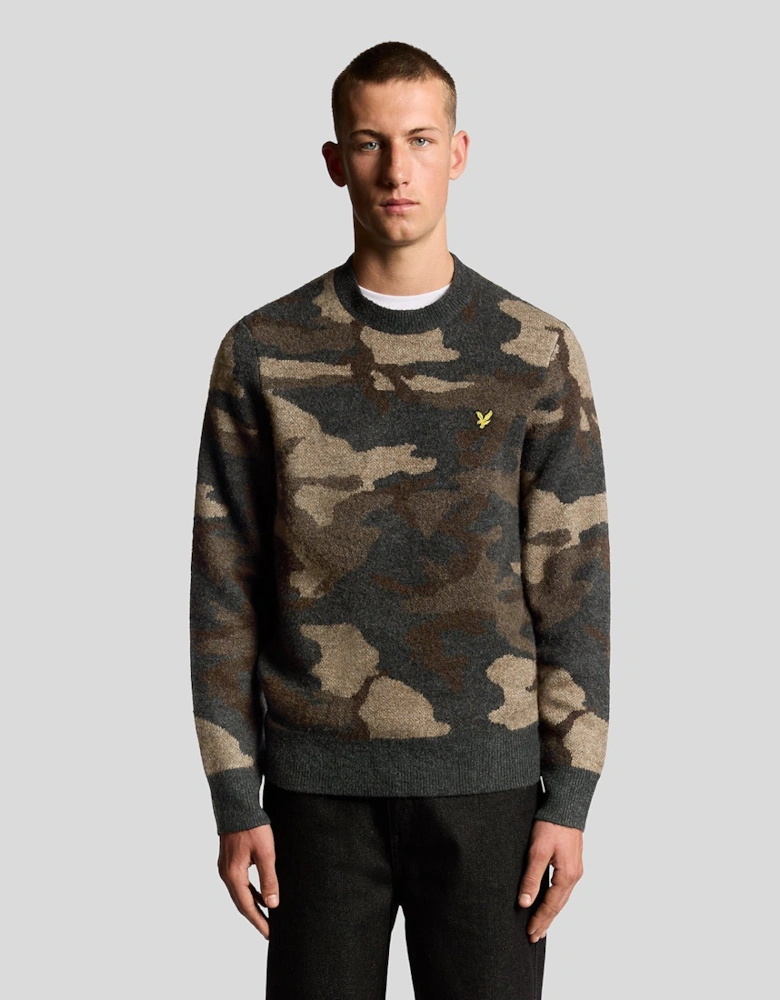 Brushed Camouflage Crew Neck Jumper