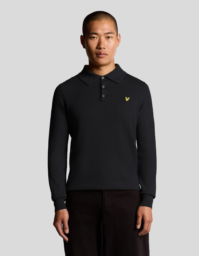 Merino Blend Long Sleeve Polo Shirt