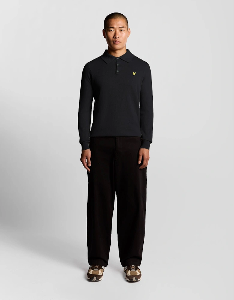 Merino Blend Long Sleeve Polo Shirt