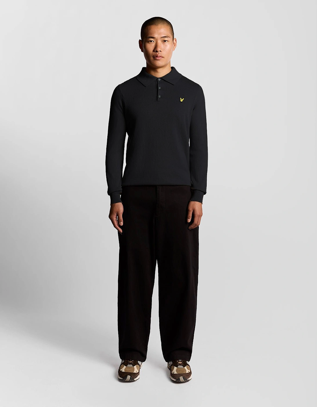 Merino Blend Long Sleeve Polo Shirt