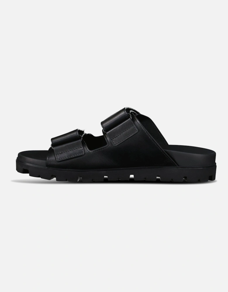 Triangle Logo Leather Strap Sandals Black