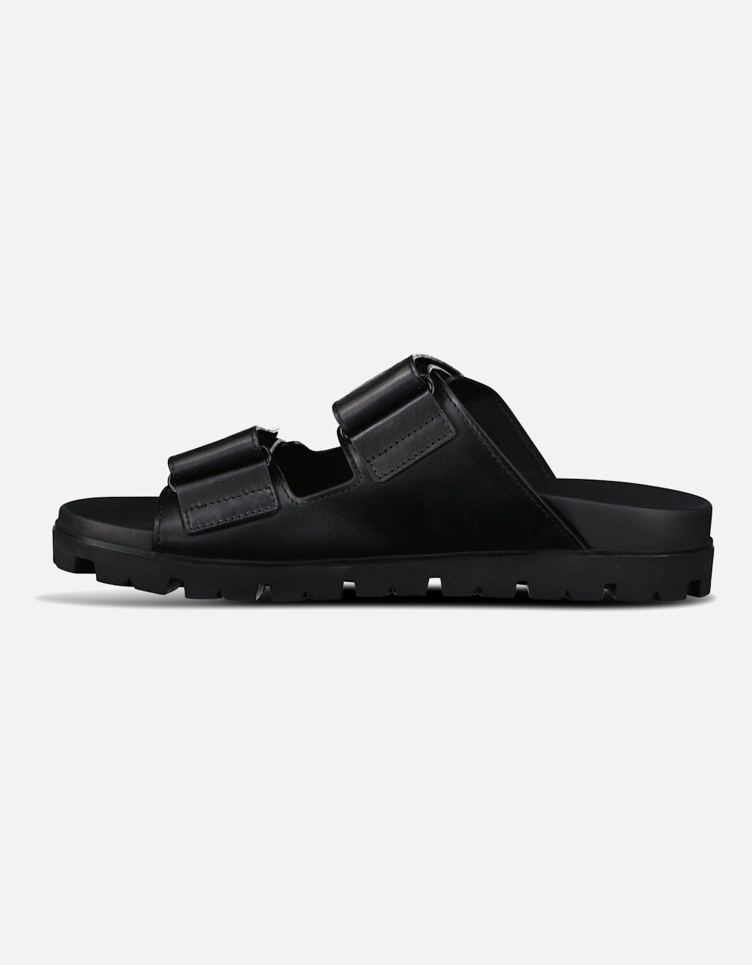 Triangle Logo Leather Strap Sandals Black