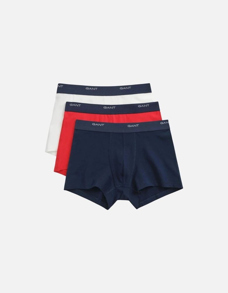 3-Pack Core Logo Boxer Trunks, Navy/White/Red