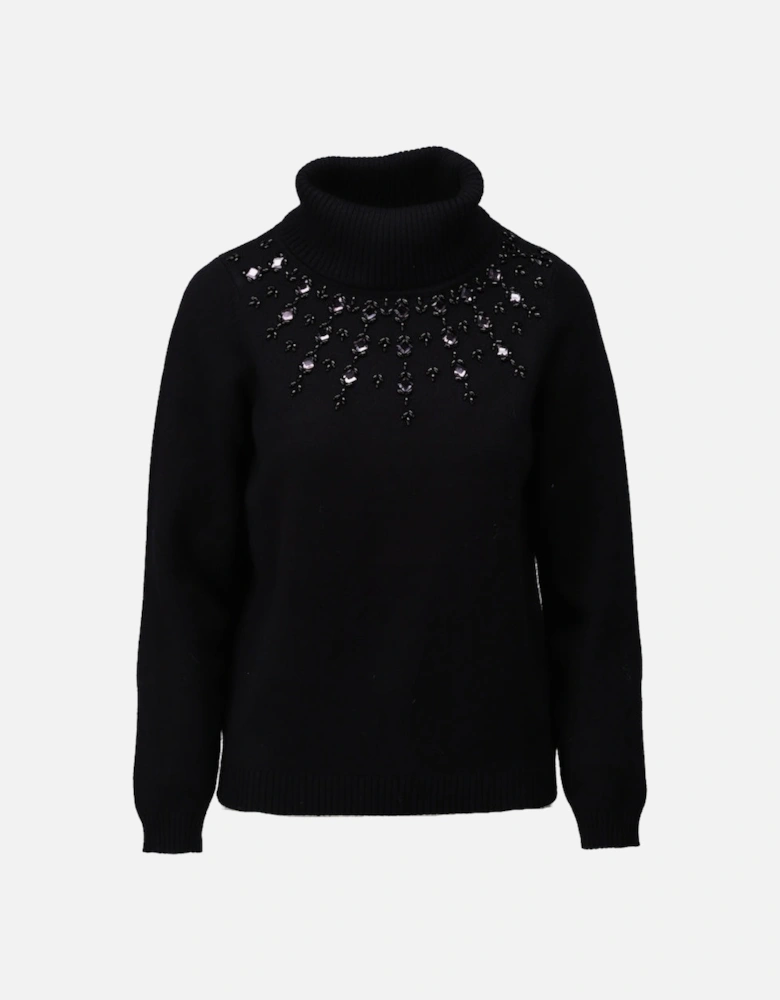 Black roll neck beaded jumper