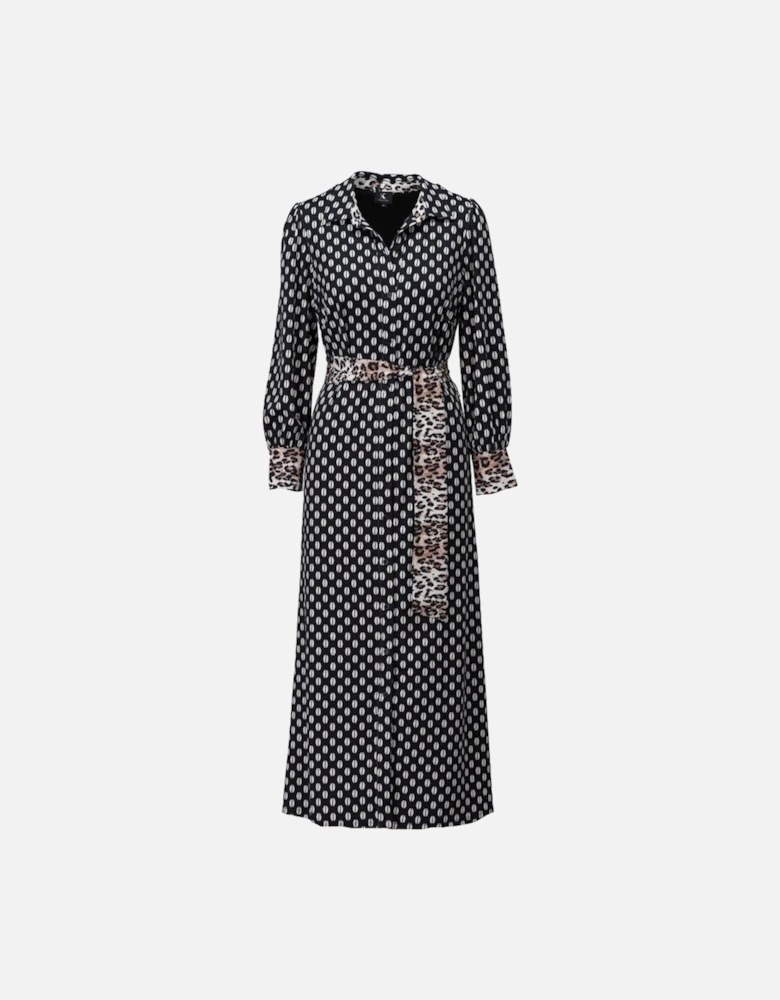 Monochrome shirt dress with leopard print belt