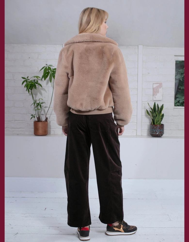 Beatrix Faux Fur Bomber In Camel