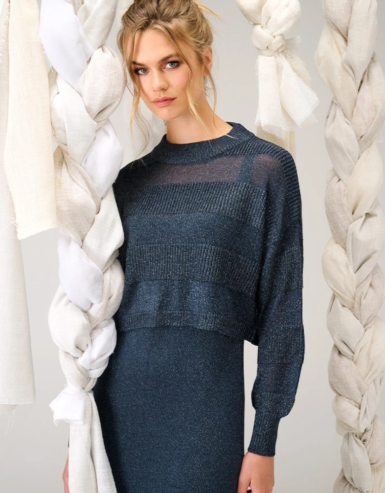 Metallic petrol blue jumper dress set
