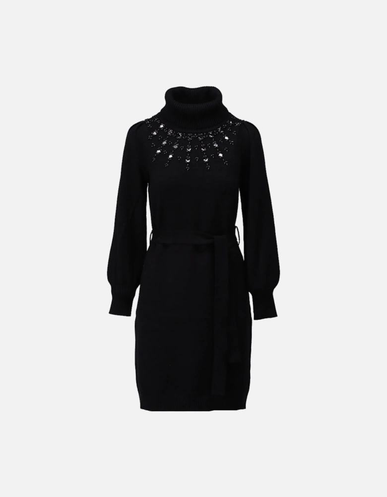 Black knitted dress with bead detail
