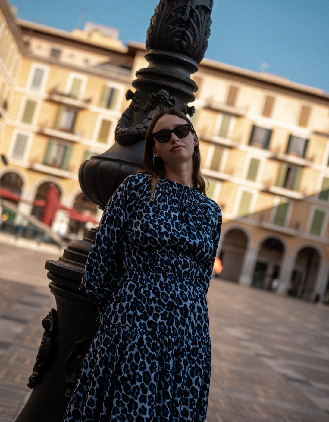 Gini London Women's Blue Animal Print Shirred High Neck Maxi Dress - Navy - Size: 14