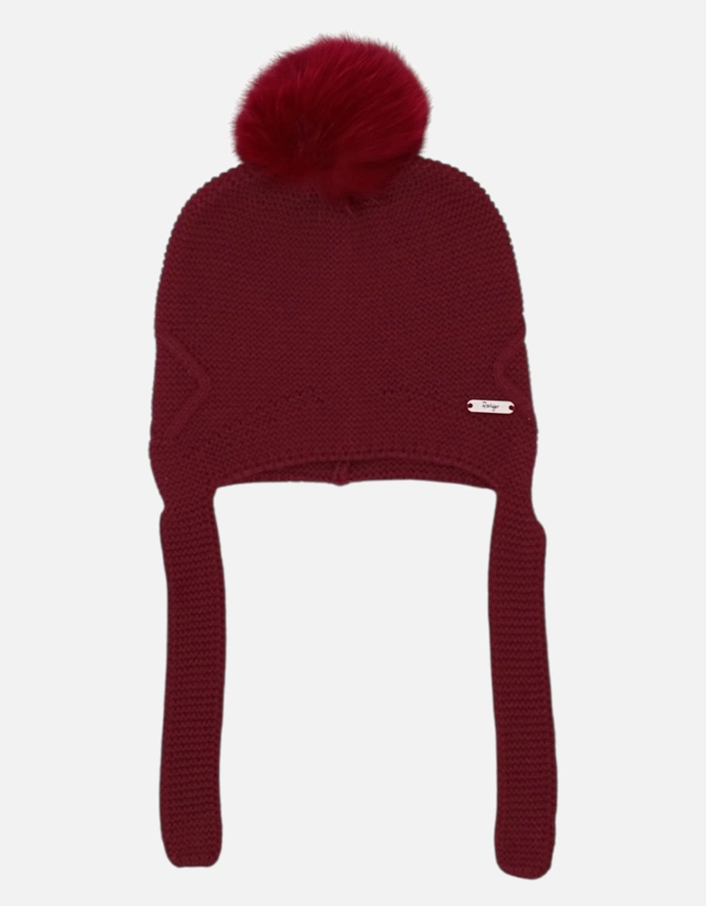 Dark Red Knit Fur Tie Hat