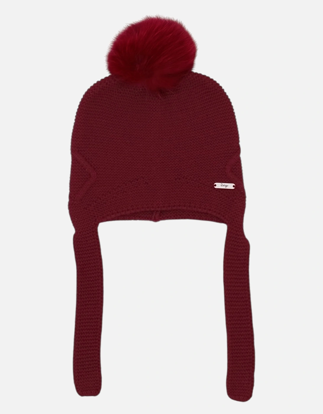 Dark Red Knit Fur Tie Hat, 2 of 1