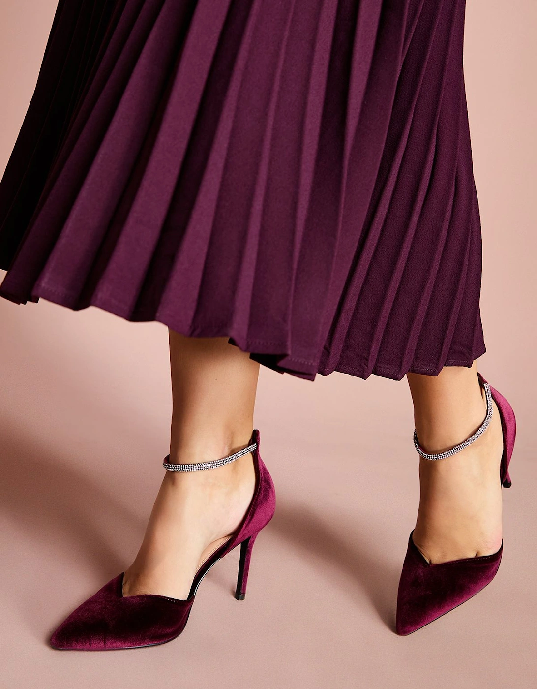 Sicily Velvet Diamante Ankle Strap Pointed Court Shoes, 2 of 1