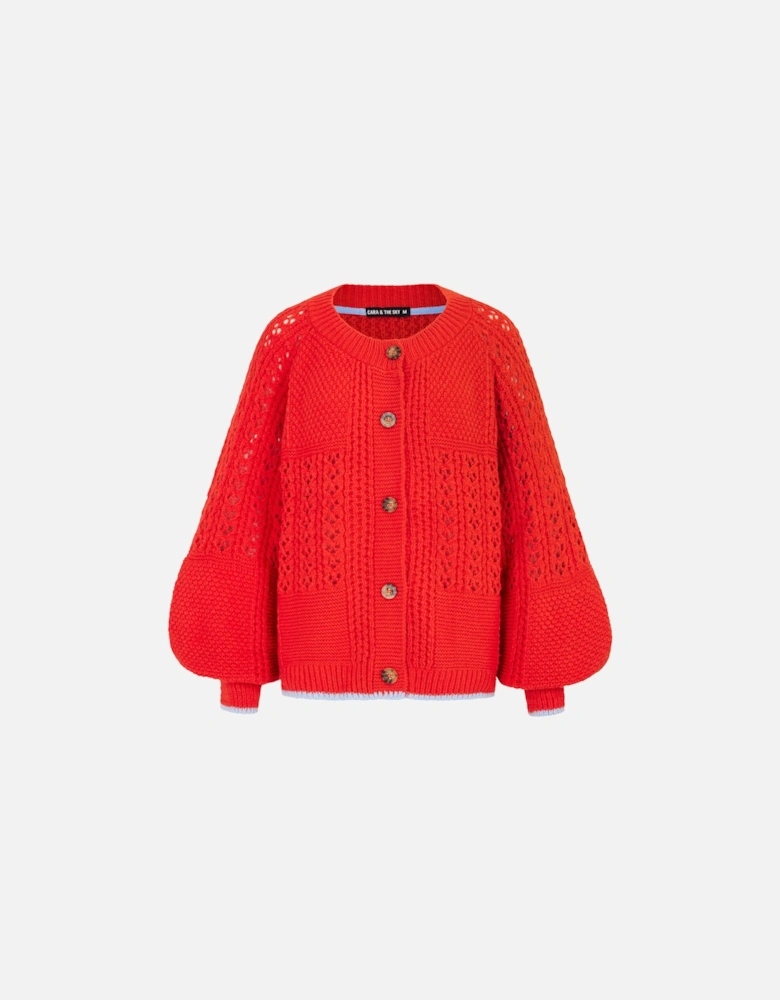 Brigit Pointelle Stitch Balloon Sleeve Cardigan - Orange