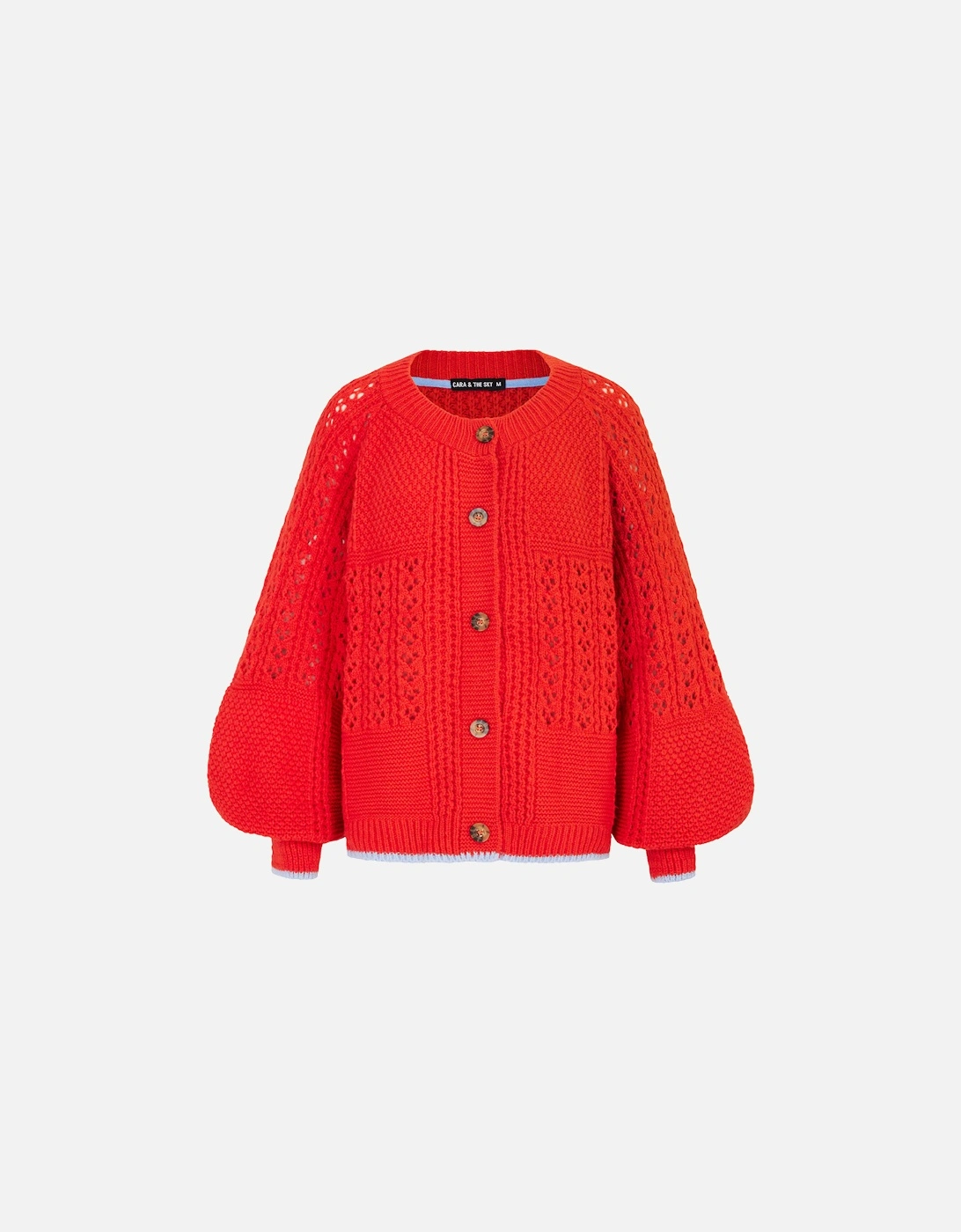 Brigit Pointelle Stitch Balloon Sleeve Cardigan - Orange